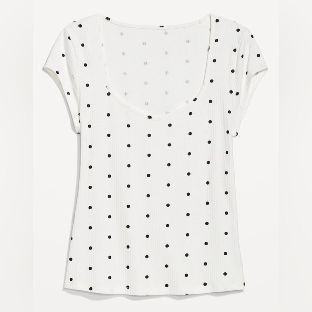 Old Navy Women's Black and White Polka-Dot Sweetheart-Neck Rib-Knit T-Shirt XL